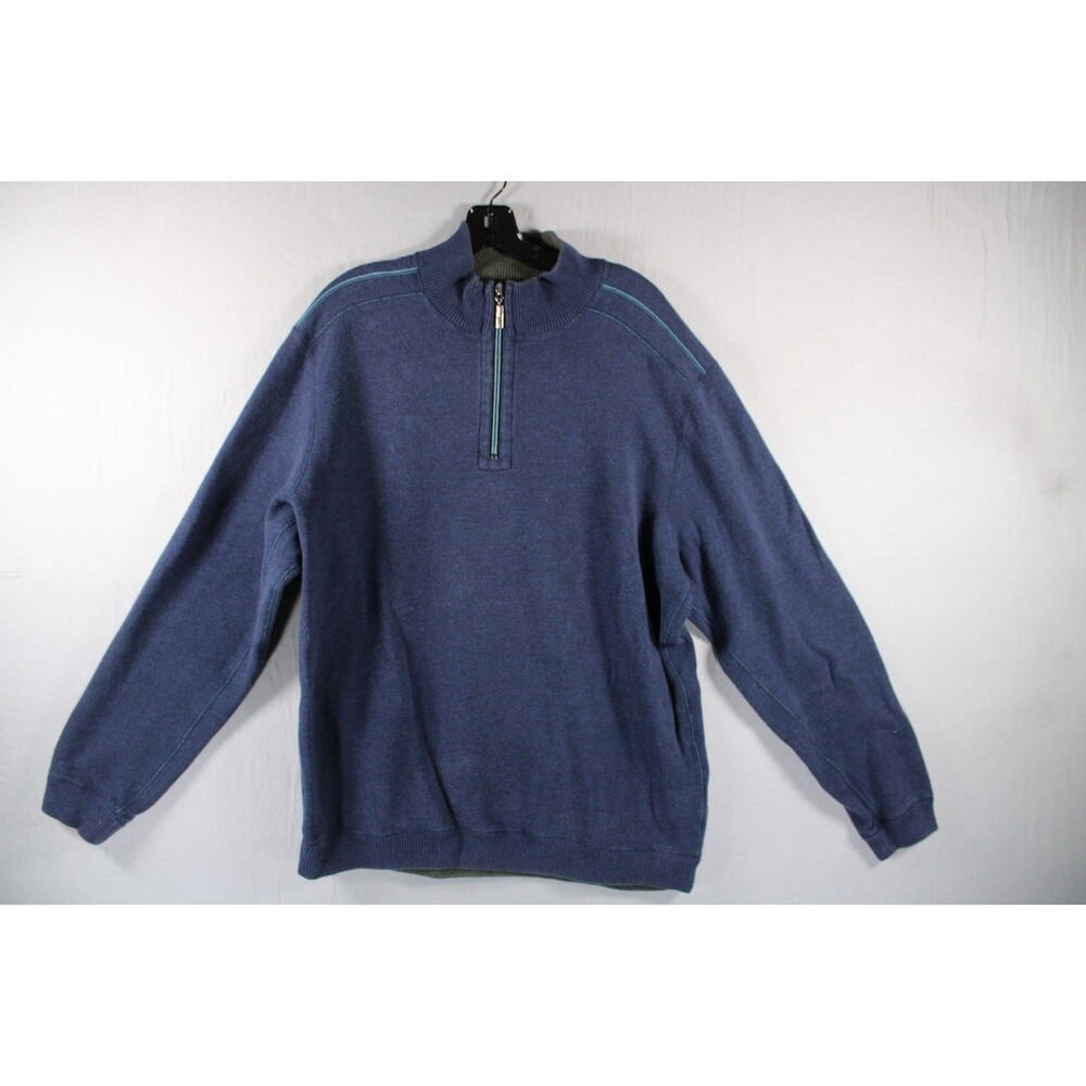 Tommy Bahama Reversible Sweater Mens XL Blue Green 1/4 Zip Cotton Pullover